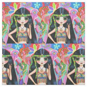 Psychedelic Hippie Girl Headband Peace Sign 1960 Stof