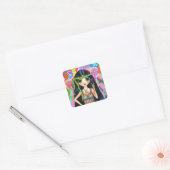 Psychedelic Hippie Girl Headband Peace Sign 1960 Vierkante Sticker (Envelop)