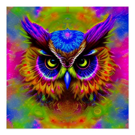 Psychedelic Hippie Groovy Owl Perfect Poster (Voorkant)
