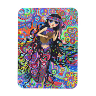 Psychedelic Hippie Mermaid Girl die gitaar speelt Magneet