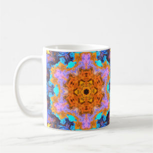 Psychedelic Hippie Oranje blauw en geel Koffiemok