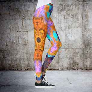 Psychedelic Hippie Oranje blauw en geel Leggings