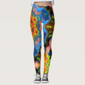 Psychedelic Hippie Oranje Blue en Green Leggings (Voorkant)