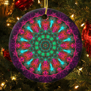Psychedelic Hippie Paars Roze en Blauwgroen Keramisch Ornament