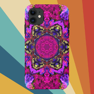 Psychedelic Hippie roze geel en Oranje iPhone 11 Hoesje