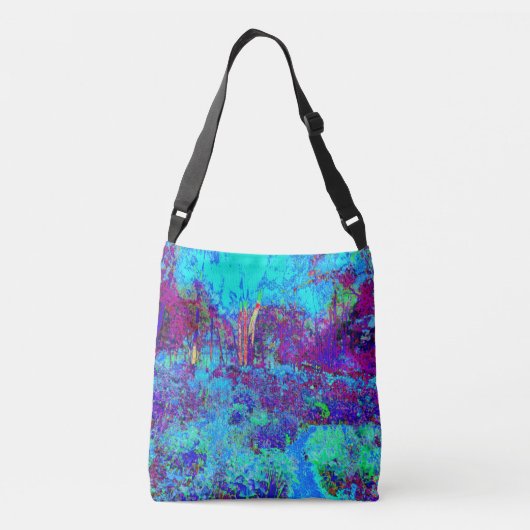 Psychedelic Impressionistic Blue Garden Landschap Crossbody Tas (Achterkant)