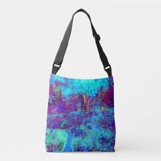 Psychedelic Impressionistic Blue Garden Landschap Crossbody Tas (Voorkant)