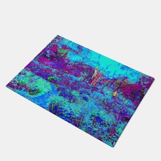 Psychedelic Impressionistic Blue Garden Landschap Deurmat (Schuin)