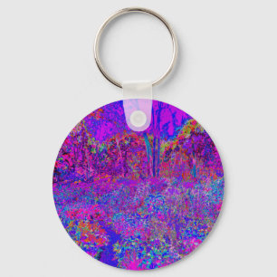 Psychedelic Impressionistisch Paars landschap Sleutelhanger