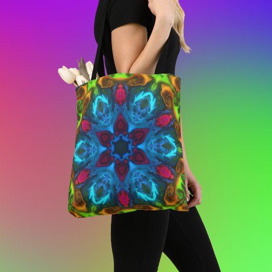 Psychedelic Kaleidoscope Blue Pink en Green Draagtas