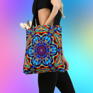 Psychedelic Kaleidoscope Blue Red en Green Draagtas