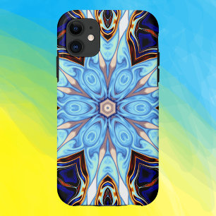 Psychedelic Kaleidoscope Flower Blue en Oranje iPhone 11 Hoesje