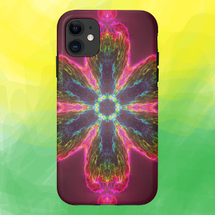 Psychedelic Kaleidoscope Flower Green and Pink iPhone 11 Hoesje