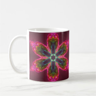 Psychedelic Kaleidoscope Flower Green and Pink Koffiemok