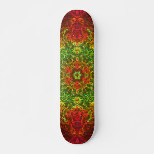 Psychedelic Kaleidoscope Flower Green and Red Skateboard