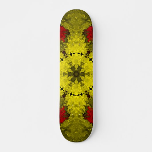 Psychedelic Kaleidoscope Flower Red en Yellow Skateboard (Voorkant)