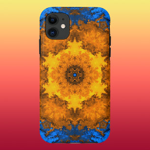 Psychedelic Kaleidoscope Flower Yellow and Blue iPhone 11 Hoesje