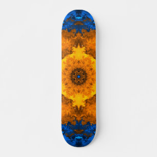Psychedelic Kaleidoscope Flower Yellow and Blue Skateboard