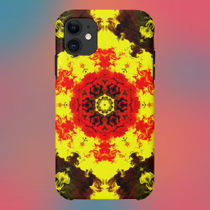 Psychedelic Kaleidoscope Flower Yellow and Red iPhone 11 Hoesje