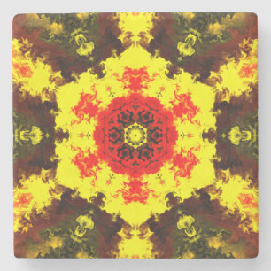Psychedelic Kaleidoscope Flower Yellow and Red Stenen Onderzetter