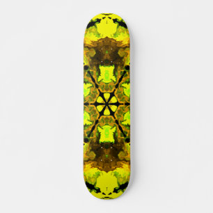 Psychedelic Kaleidoscope Flower Yellow en Green Skateboard