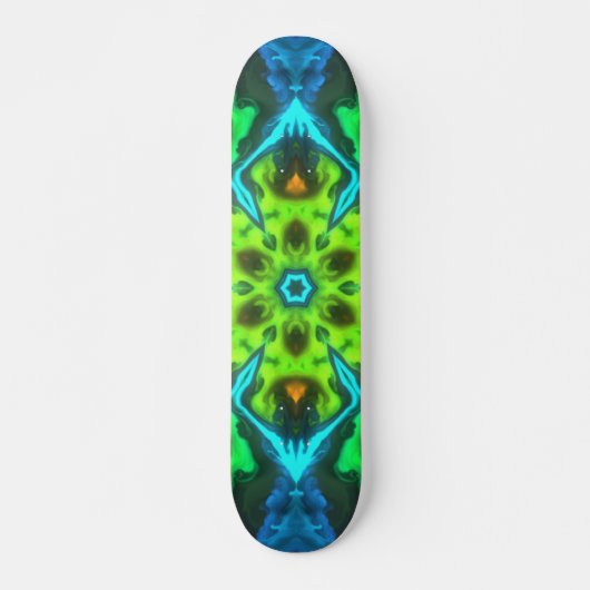 Psychedelic Kaleidoscope Green Blue en Oranje Skateboard (Voorkant)