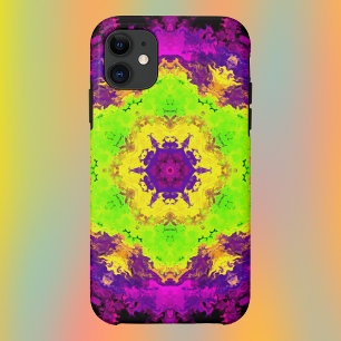 Psychedelic Kaleidoscope Green Yellow en Paars iPhone 11 Hoesje