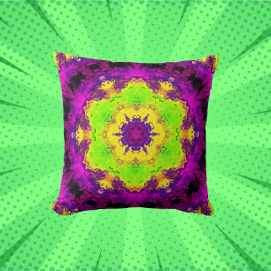 Psychedelic Kaleidoscope Green Yellow en Paars Kussen