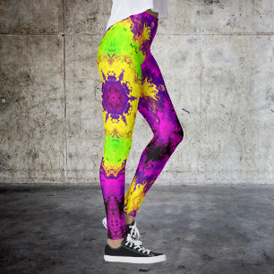 Psychedelic Kaleidoscope Green Yellow en Paars Leggings