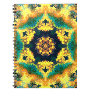 Psychedelic Kaleidoscope Yellow Blue en Green Notitieboek