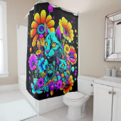 Psychedelic Kitty Cat Douchegordijn (In situ)