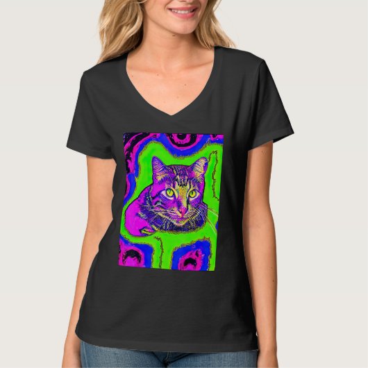Psychedelic Kitty Kitten Lover In Cat Art Style_1 T-shirt (Voorkant)