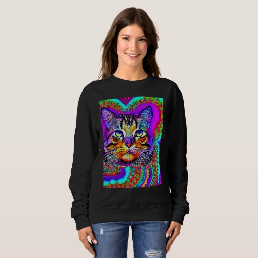 Psychedelic Kitty Kitten Lover In Cat Art Style_3 Trui (Voorkant volledig)