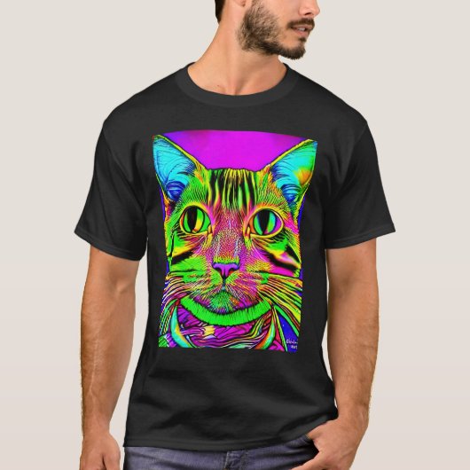 Psychedelic Kitty Kitten Lover In Cat Art Style T-shirt (Voorkant)