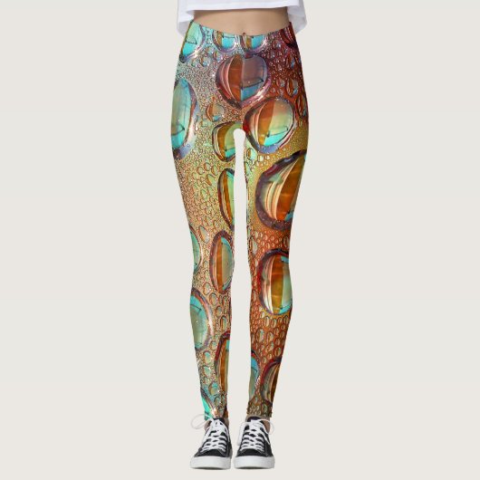 Psychedelic Light Blue en Oranje water druplets Leggings (Voorkant)