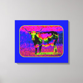 Psychedelic Longhorn Koe Canvas Afdruk
