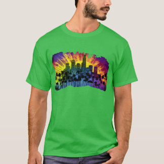 Psychedelic Los Angele A tie dye Surreal Cityscape T-shirt