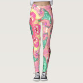 Psychedelic Mandala Bloem Groen Roze en Geel Leggings (Voorkant)