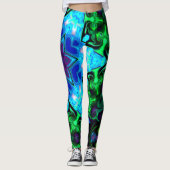 Psychedelic Mandala Flower Blauw Paarse en Groen Leggings (Voorkant)