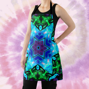 Psychedelic Mandala Flower Blauw Paarse en Groen Schort