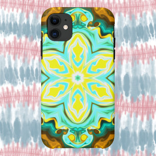 Psychedelic Mandala Flower Blauwgroen en Geel iPhone 11 Hoesje