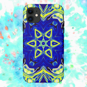 Psychedelic Mandala Flower Blue en Yellow iPhone 11 Hoesje