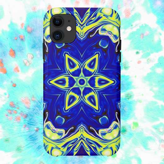 Psychedelic Mandala Flower Blue en Yellow Case-Mate iPhone Case