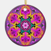 Psychedelic Mandala Flower Blue Pink and Yellow Keramisch Ornament (Voorkant)