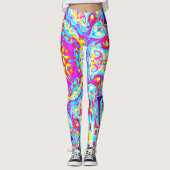Psychedelic Mandala Flower Blue Pink and Yellow Leggings (Voorkant)