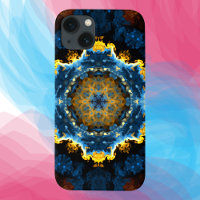 Psychedelic Mandala Flower Blue Yellow en Oranje