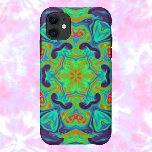 Psychedelic Mandala Flower Green Blue en Red iPhone 11 Hoesje