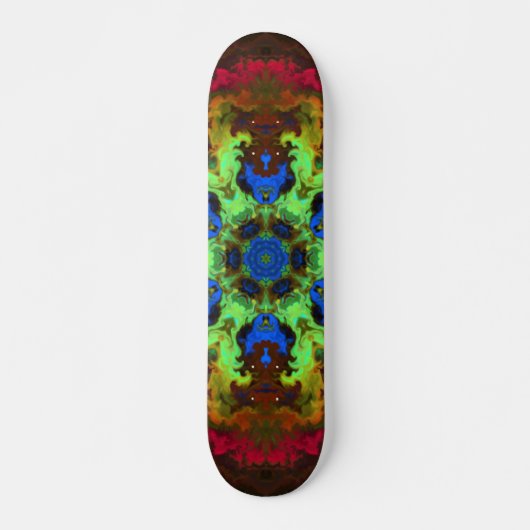 Psychedelic Mandala Flower Green Blue en Red Skateboard (Voorkant)