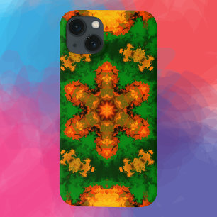 Psychedelic Mandala Flower Green Oranje and Yellow iPhone 13 Hoesje