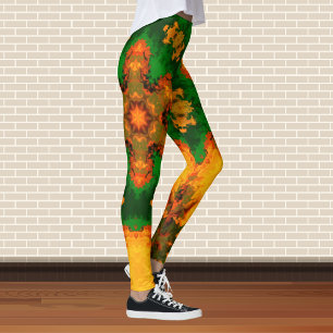 Psychedelic Mandala Flower Green Oranje and Yellow Leggings